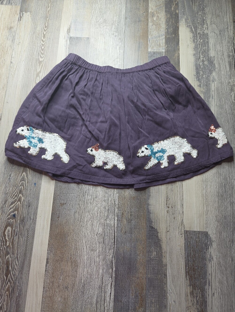 Mini Boden Skirt Girls 7-8Y Navy Blue Sequins Polar Bears Lined